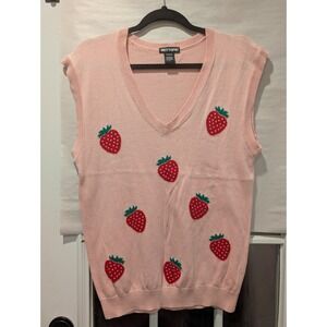 Hot Topic Strawberry Sweater‎ Vest Pink Knit Sleeveless Top Cottagecore S 0190